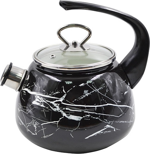 Чайник со свистком КМЗ Черный мрамор 43615-103/4.01-У1ЧрЧРМ - фото