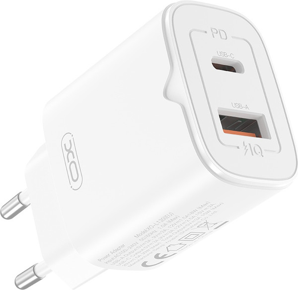 Адаптер питания сетевой XO L130 PD30W/QC18W 1USB-C+1USB-A - фото