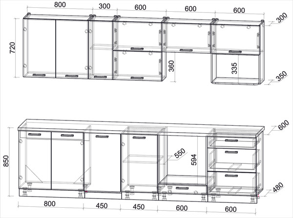 Кухонный гарнитур Интерлиния Мила Лайт 2.9-ПМ4