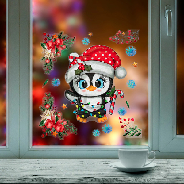 Набор наклеек на окно Золотая сказка Пингвин / 592136