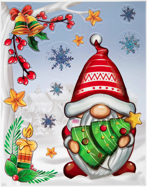 Набор наклеек на окно Золотая сказка Рождественский гном / 592137 - фото