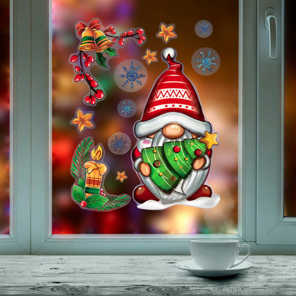 Набор наклеек на окно Золотая сказка Рождественский гном / 592137