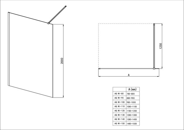Душевая стенка Aquatek Walk in 90x200 / AQ.WI.090.1BL