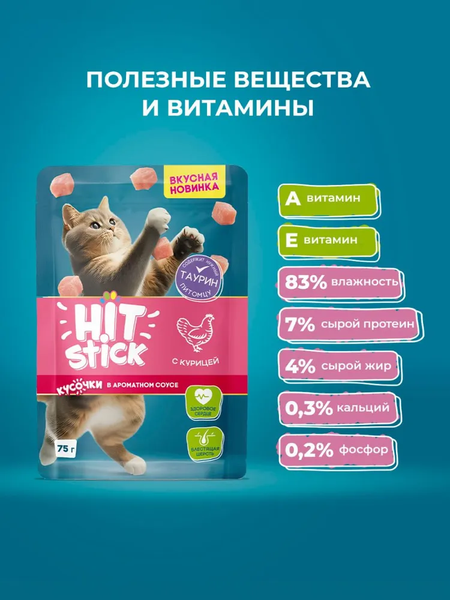 Влажный корм для кошек Hitstick с курицей в соусе