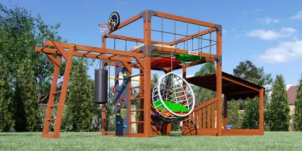 Игровой комплекс Савушка Куб–4 с подушками и качелями Кокон / С-КУБ-04-МХГ-ПДШ-ККН - фото