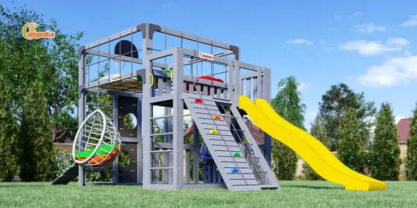 Игровой комплекс Савушка КУб–3 с подушками и качелями Кокон / С-КУБ-03-С-ПДШ-ККН - фото