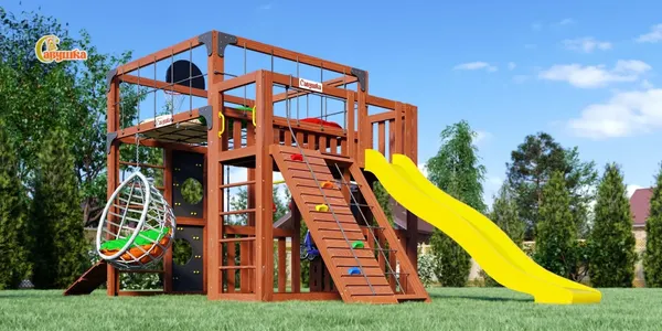 Игровой комплекс Савушка Куб–3 с подушками и качелями Кокон / С-КУБ-03-МХГ-ПДШ-ККН - фото