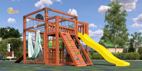 Игровой комплекс Савушка Куб–3 с гамаком для йоги / С-КУБ-03-МХГ-ГМК - фото