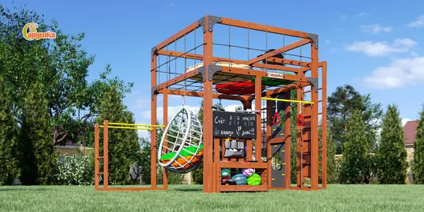 Игровой комплекс Савушка Куб–2 с подушками и качелями Кокон / С-КУБ-02-МХГ-ПДШ-ККН - фото