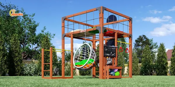 Игровой комплекс Савушка Куб–1 с подушками и качелями Кокон / С-КУБ-01-МХГ-ПДШ-ККН - фото