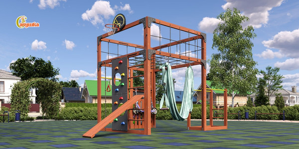 Игровой комплекс Савушка Куб–1 с гамаком для йоги / С-КУБ-01-МХГ-ГМК - фото