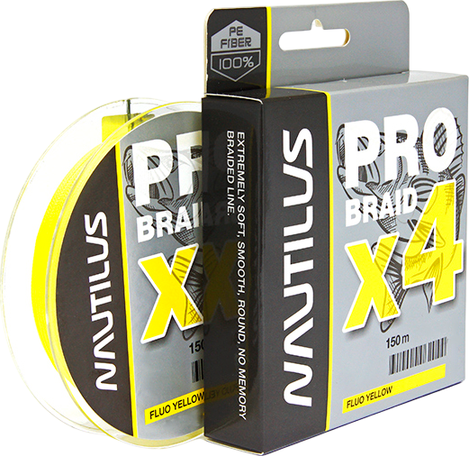 Леска плетеная NAUTILUS Pro Braid X4 Fluo Yellow d-0.12 5.5кг 12lb / 06-24259480 - фото