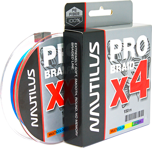 Леска плетеная NAUTILUS Pro Braid X4 Multicolor d-0.14 6.8кг 15lb / 06-25259456 - фото
