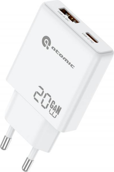 Зарядное устройство сетевое Atomic Blade G203 GAN 20W USB (A+C) с кабелем USB С-L / 10.208 - фото