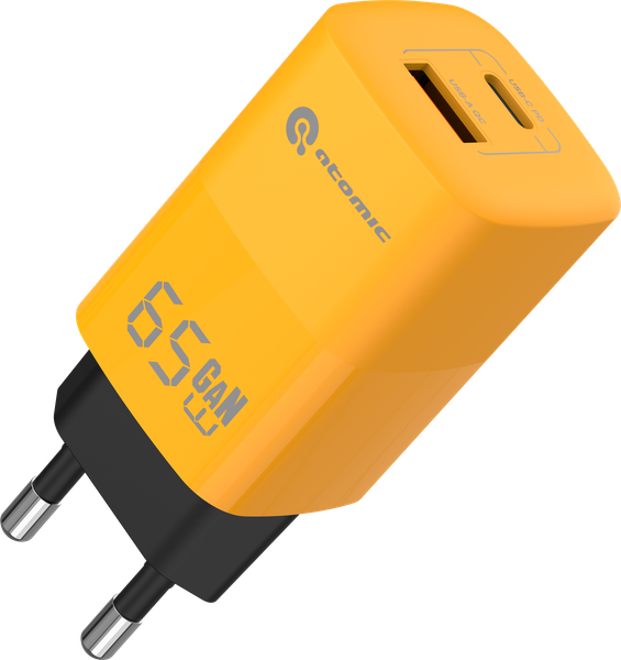 Зарядное устройство сетевое Atomic UniQ G651 GAN 65W USB A+C с кабелем USB С-С / 10.188 - фото
