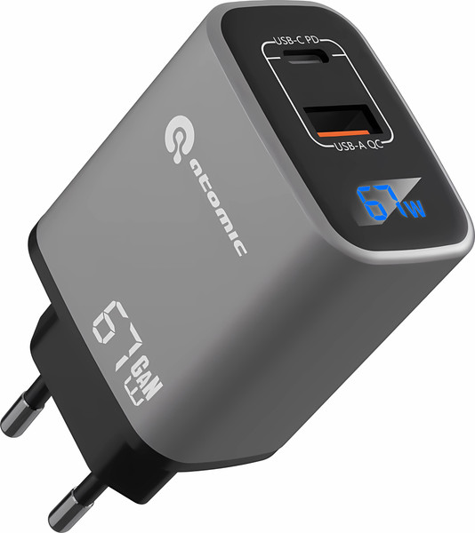 Зарядное устройство сетевое Atomic Voyage G671 GAN 67W USB A+C LED с кабелем USB С-C / 10.199 - фото