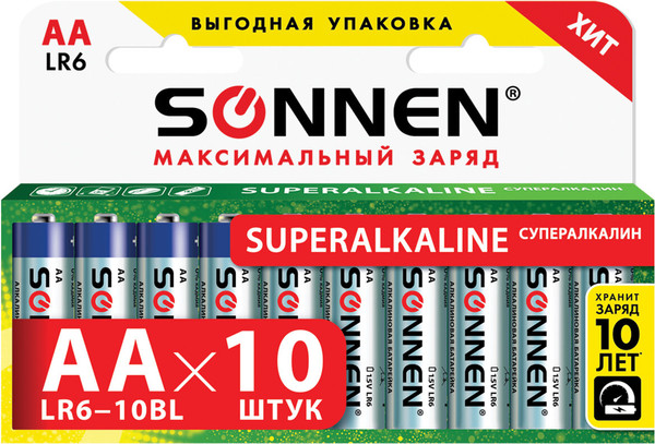 Комплект батареек Sonnen Super Alkaline АА LR6/15А / 454231 - фото