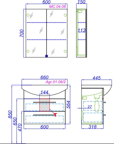 Тумба под умывальник Aqwella Аллегро Agr.01.06/2