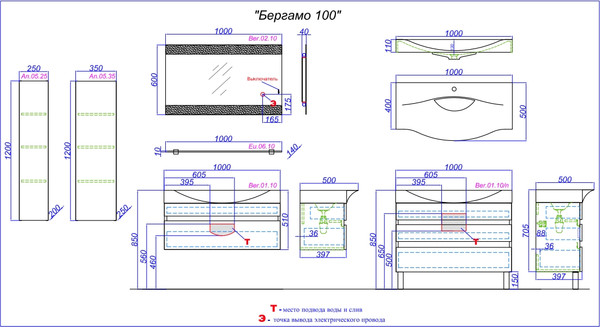 Тумба под умывальник Aqwella Бергамо Ber.01.10/n/W