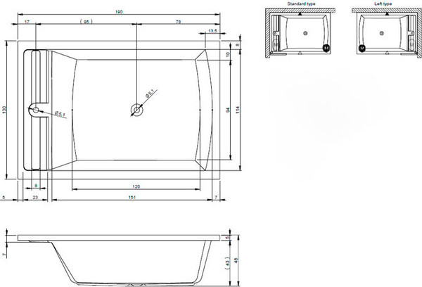 Ванна акриловая Riho Savona с массажем 190x130 / B065001005hm