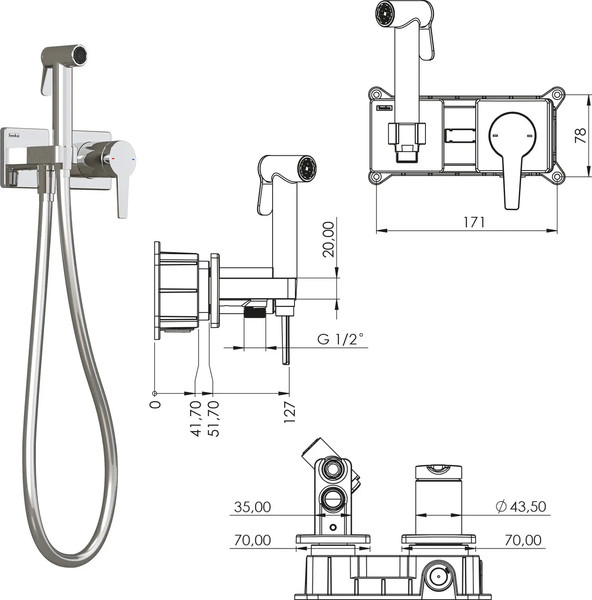Гигиенический душ со смесителем Teska Liva Tera T5436