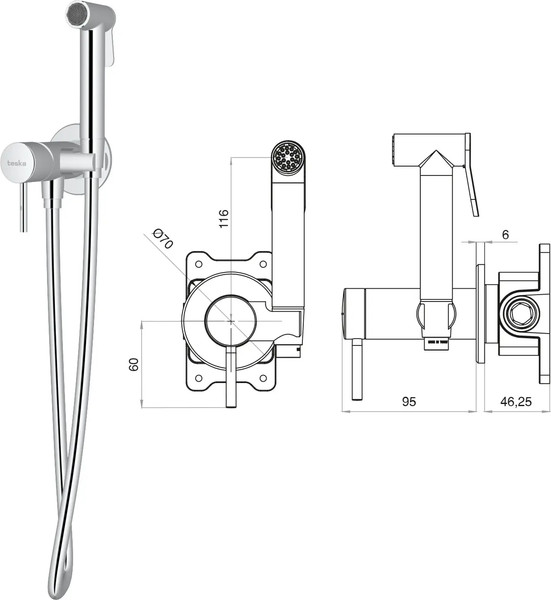 Гигиенический душ со смесителем Teska Pulito BTK6800