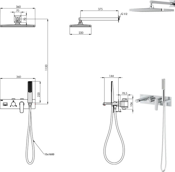 Душевая система со смесителем Teska Life Pro AS3160