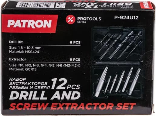 Набор экстракторов Patron Резьбы и сверл P-924U12
