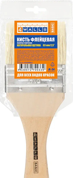 Кисть малярная 4Walls Basic Флейцевая натуральная щетина / KFNSDRB63