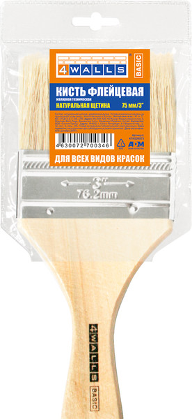 Кисть малярная 4Walls Basic Флейцевая натуральная щетина / KFNSDRB75