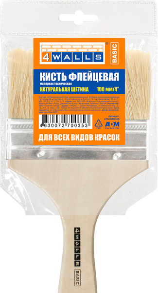 Кисть малярная 4Walls Basic Флейцевая натуральная щетина / KFNSDRB100