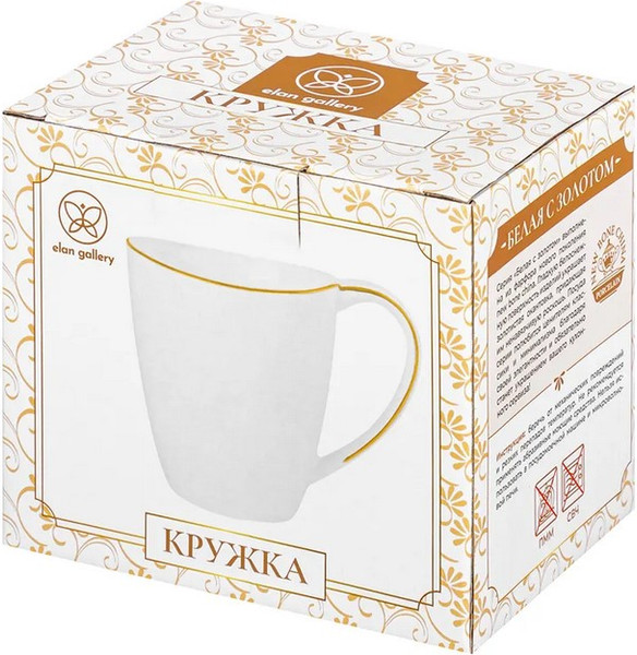 Кружка Elan Gallery Белая с золотом New Bone China / 730875