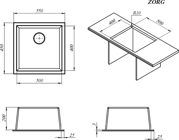Мойка кухонная ZORG ZRN 4555 Premium Satin