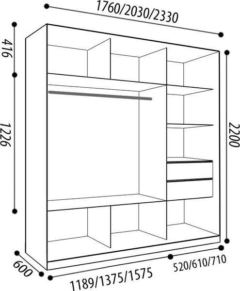 Шкаф-купе Евва АЭП ШК.3.02 203 SSG.03
