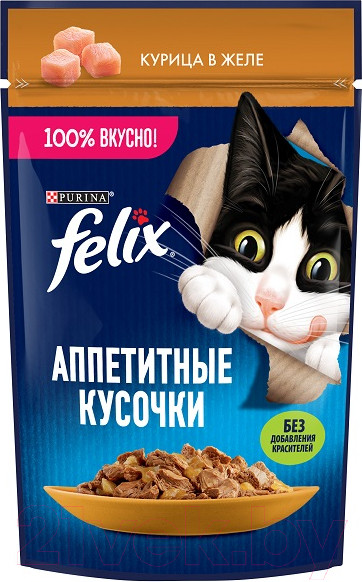 Влажный корм для кошек Felix Аппетитные кусочки с курицей в желе - фото