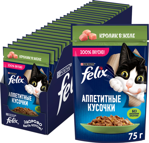 Влажный корм для кошек Felix Аппетитные кусочки со вкусом кролика в желе - фото