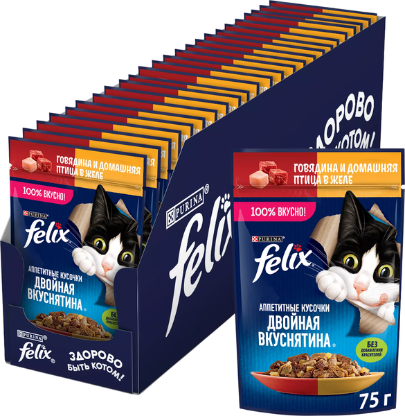 Влажный корм для кошек Felix Аппетитные кусочки с говядиной в желе - фото