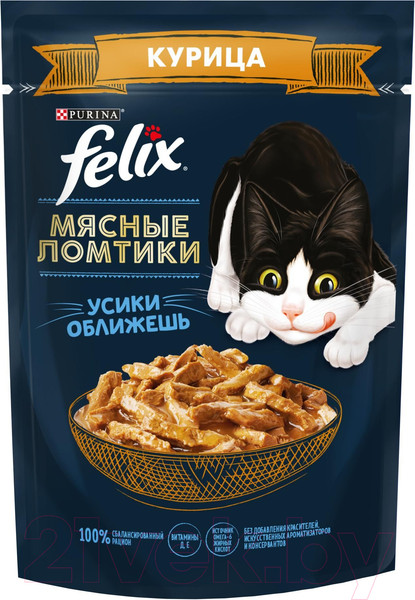Влажный корм для кошек Felix Мясные Ломтики с курицей