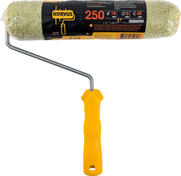 Валик малярный Korvus С ручкой фасадный 18/250/40мм / 2327 - фото