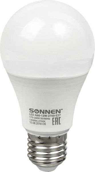 Лампа Sonnen LED 12(100)Вт Е27 A60-12W-2700-E27 / 453697 - фото