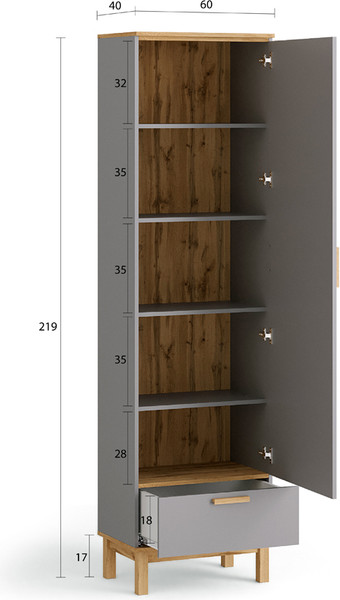Шкаф-пенал MODULA Вирелле INV06HS-1D1S-602/398/2194(21)