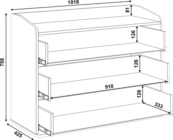 Комод MODULA Карпин INV01T-3S-1016/425/758(05)