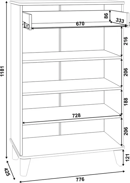 Тумба для обуви MODULA Карпин INV01T-3S-776/425/1181(05)