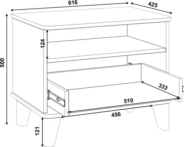 Прикроватная тумба MODULA Карпин INV01T-1S-616/425/499(02)