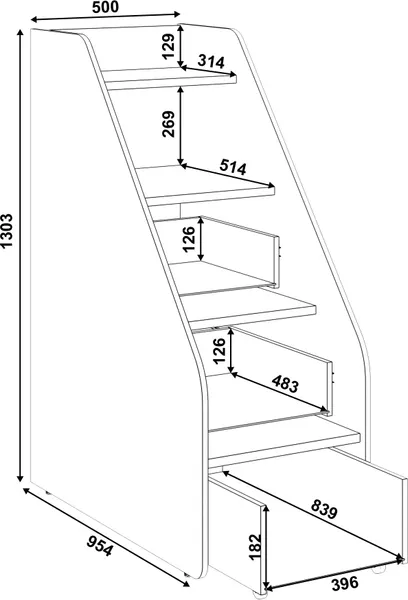 Тумба MODULA Карпин INV01T-1D3S-500/954/1303(02)