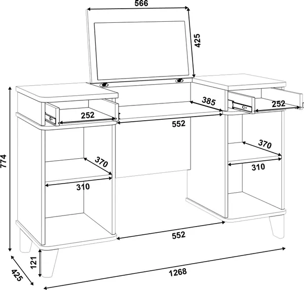 Туалетный столик MODULA Карпин INV01ST-2D1Z2S-1268/425/774(02)