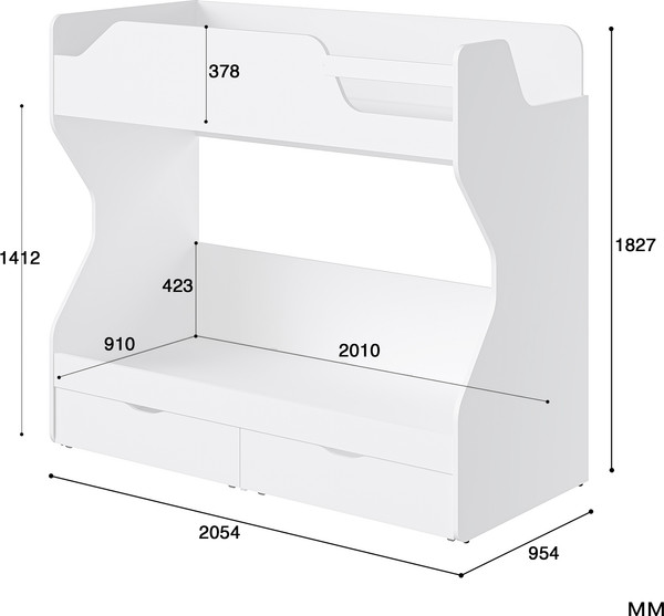 Двухъярусная кровать MODULA Ламелла INV05KW-2054/954/1829(11)