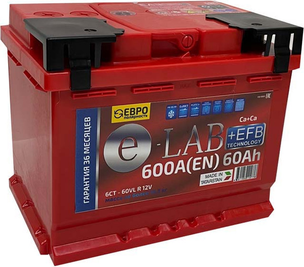 Автомобильный аккумулятор E-Lab +EFB 60 Ah (0) 600A L2 6СТ-60 / 060 111 К11 Е - фото