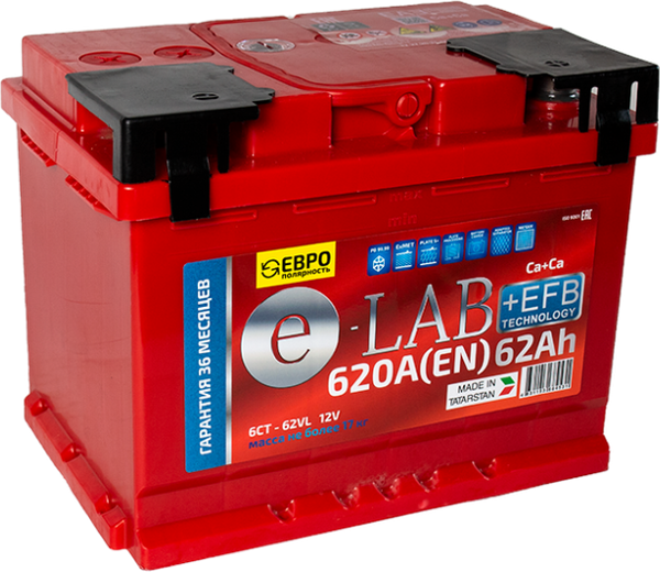 Автомобильный аккумулятор E-Lab +EFB 62 Ah (0) 620A L2 6СТ-62 / 062 111 К11 Е - фото