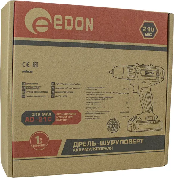 Аккумуляторная дрель-шуруповерт Edon AD-21C / 15419
